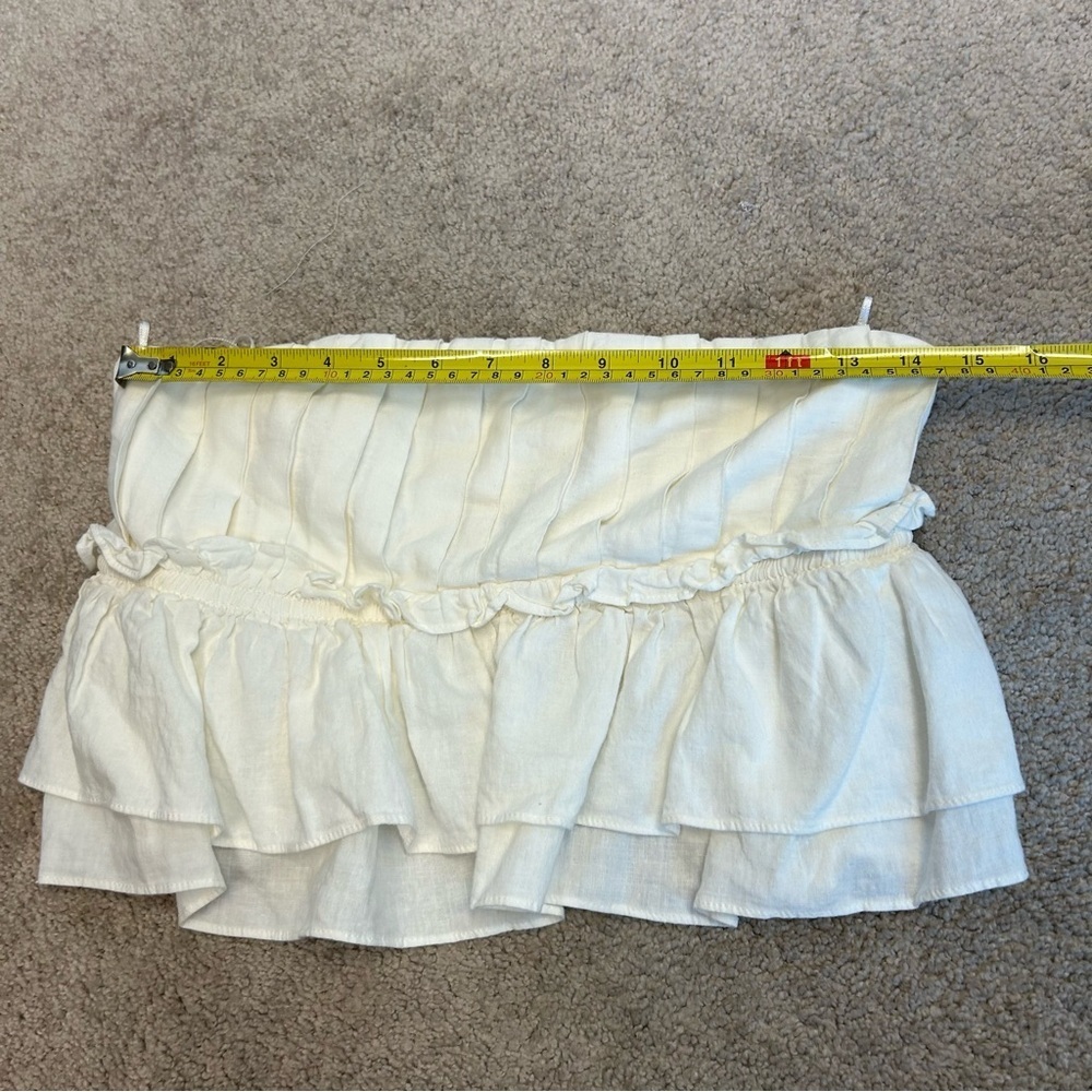 Zara white pleated ruched layered ruffle frill strapless open back top blouse M - Picture 9 of 14